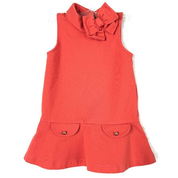 Janie And Jack Bow Ponte Mod Dress Baby Girls 18-24 Months Orange Pretty Pumpkin - Picture 1 of 4